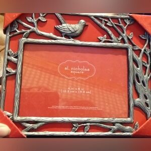 St. Nicholas Square Pewter Frame with Silver Bird Design
